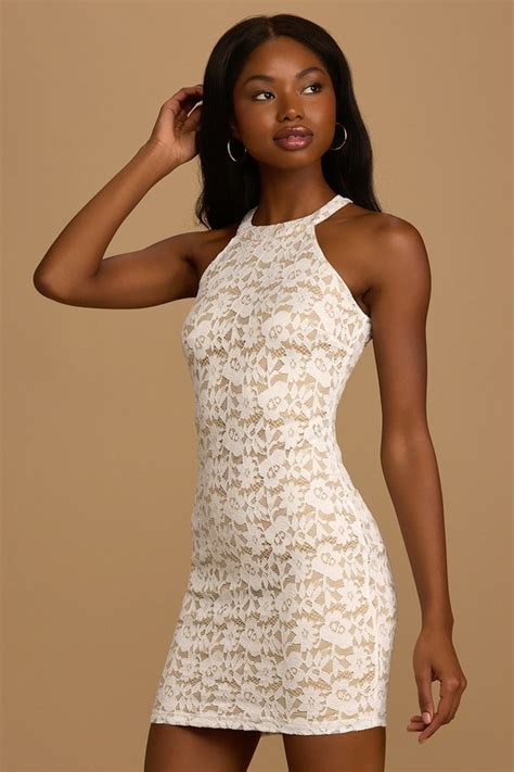 White Lace Dress Halter Mini Dress Bodycon Mini Dress Lwd Lulus