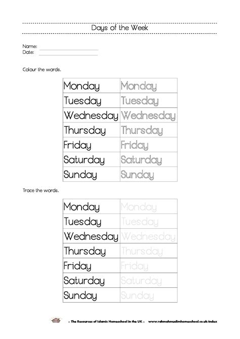 Free Printable Days Of The Week Workbook And Poster The Resources Of