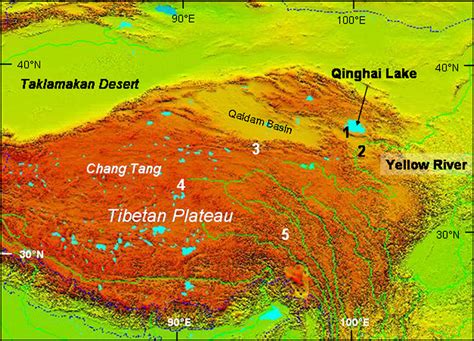 The Tibetan Plateau In Central Asia Showing Locations Of Qinghai Lake