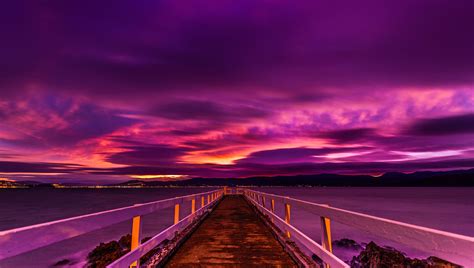 Purple Sunset Over Pier Papel De Parede Hd Plano De Fundo 2048x1158