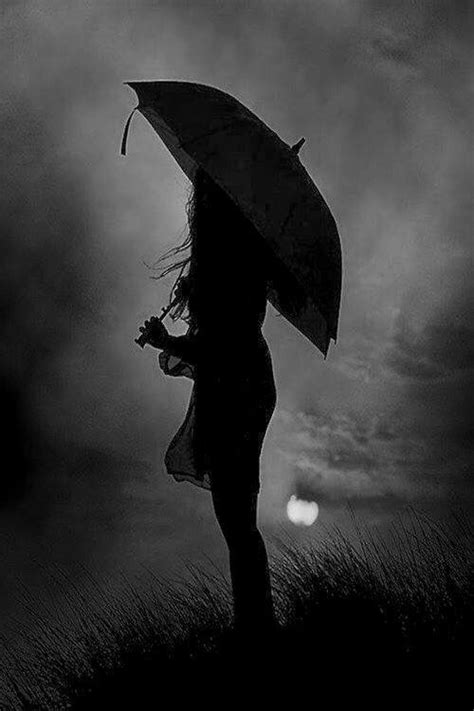 Silhouette Of Girl Holding An Umbrella In 2019 Black White Photos