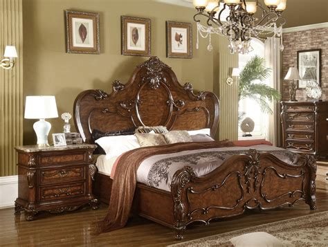 Cherry Oak Carved Wood Queen Bedroom Set 3pcs Traditional Mcferran B7189 Buy Online On Ny