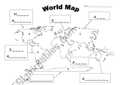 World Map Continents Esl Worksheet By Supergun812 In 2020 Kids