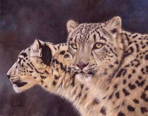 Pair Of Snow Leopards Painting By David Stribbling Fine Art America