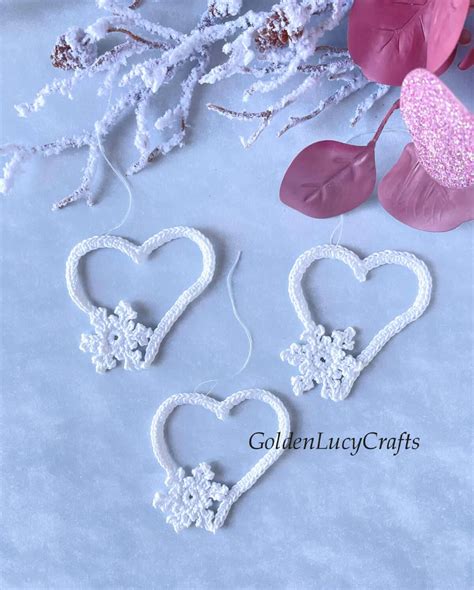 Snowflake Heart Ornament Free Crochet Pattern Goldenlucycrafts