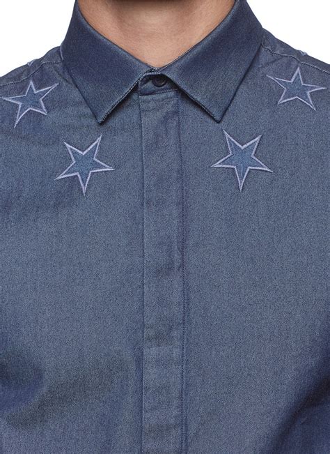 Lyst Givenchy Star Embroidery Denim Shirt In Blue For Men
