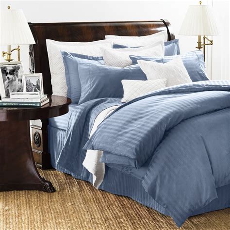 Chaps Damask Stripe 500 Thread Count Duvet Cover Set Blue Comforter