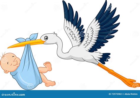Cartoon Stork Carrying Baby Stock Vector Illustration Of Delivering