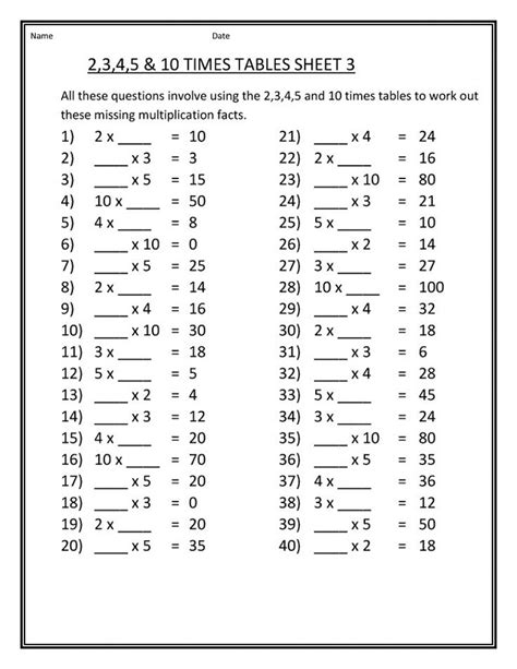 Printable Times Table Practice Sheets Now Up To 20 Times Table
