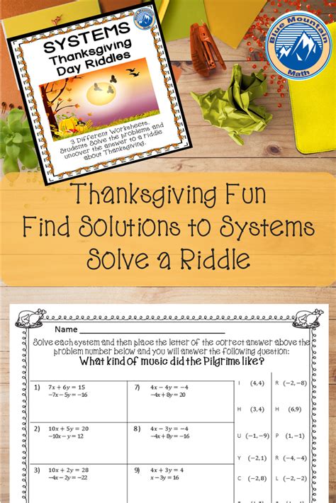Systems Thanksgiving Riddle Algebra Projects Holiday