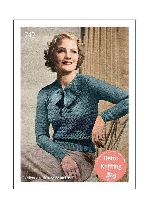 1930s Cable Stitch Pussy Bow Jumper Pdf Knitting Pattern Bust Etsy