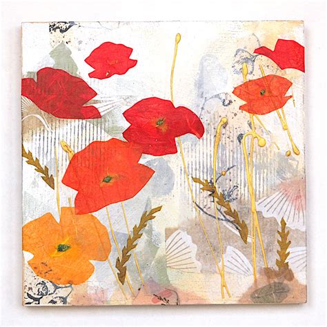 Abstract Poppy Collage Mixed Media On 8″ X 8″ Panel Abstract Poppies