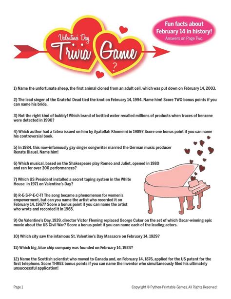 Valentines Day Trivia Questions And Answers Printable Printable Word