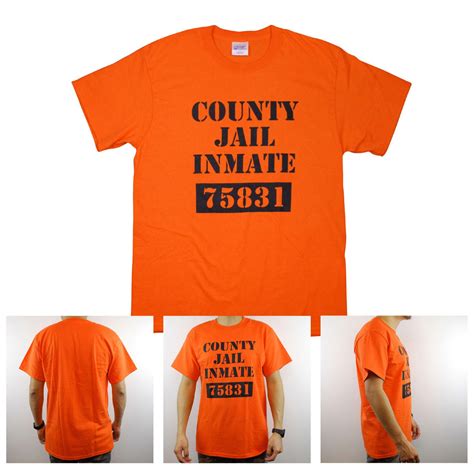 County Jail Prison Inmate Funny Halloween Costume Orange 100% Cotton T