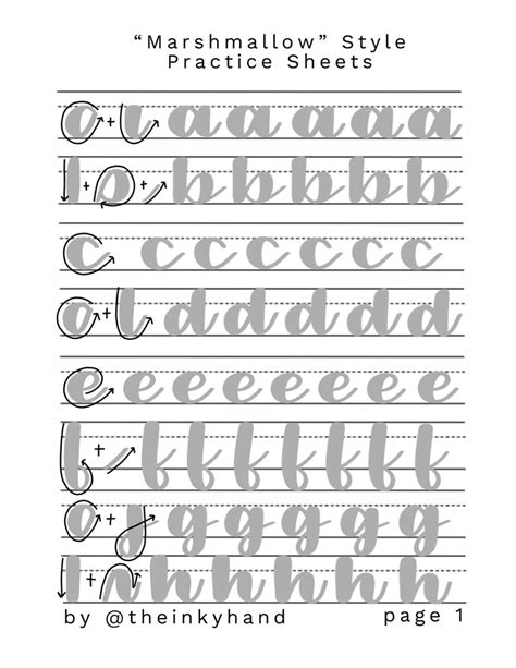Marshmallow Style Brush Calligraphy Practice Sheet Set Etsy Hand