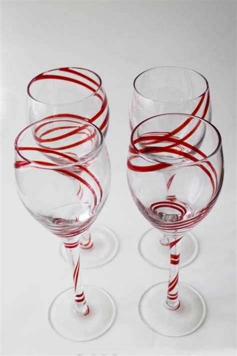 Vintage Pier 1 Swirline Red Crystal Clear Water Goblets Wine Glasses