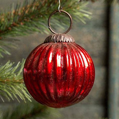 Ragon House 2 In Ribbed Red Mercury Glass Kugel Ornament Set 6 Home And Kitchen