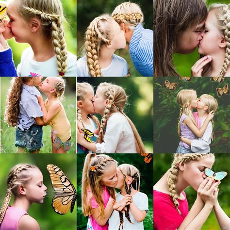 Cute Blond Girl With Braids Kissing A Butterfly Stable Diffusion