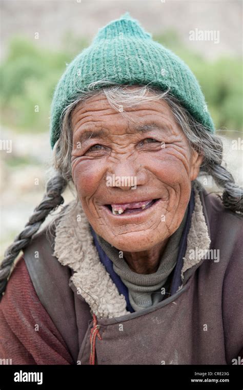 Portrait Of An Elderly Woman Full Of Joy And Missing Teeth Sakti Near Leh Ladakh District