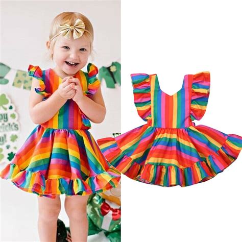 Toddler Kids Baby Girl Rainbow Dress Sleeveless Casual Party Princess