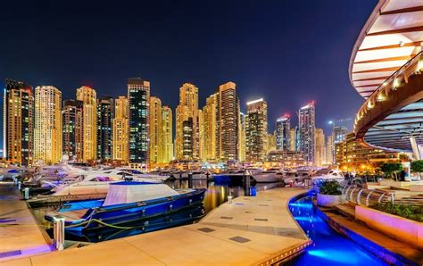 Incredible Night Dubai Marina Skyline Luxury Yacht Dock Dubai United