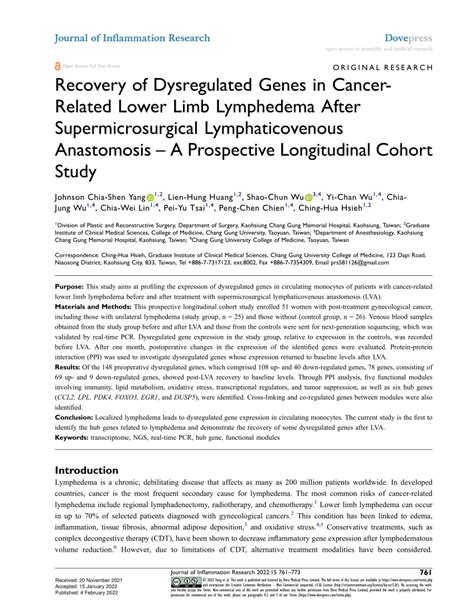 Pdf Recovery Of Dysregulated Genes In Cancer Related Lower Limb