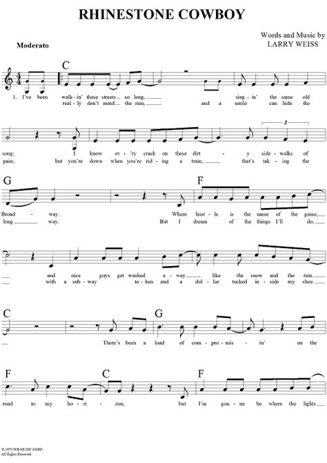 Rhinestone Cowboy Sheet Music By Glen Campbell For Lead Sheet Sheet