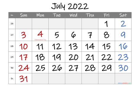 July 2022 Free Printable Calendar Template Noif22m31