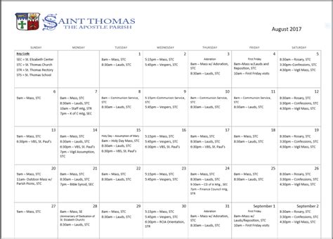 Calendar Saint Thomas The Apostle Parish