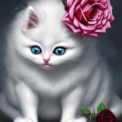 Beautiful Fluffy Kitten Among Perfect White Roses · Creative Fabrica