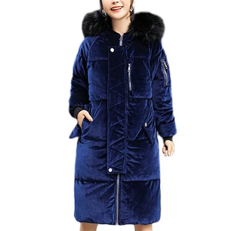 2017 Winter Velvet Parkas Jacket Coat Women Faux Fur Collar Hooded Down
