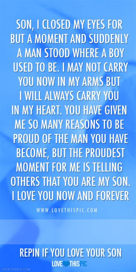 A Poem Written In Blue And White With The Words I Love You Are My Son