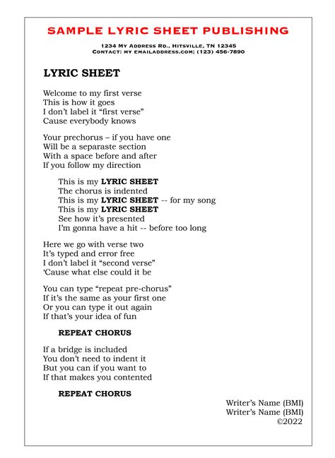 How To Create The Perfect Lyric Sheet The Weekly