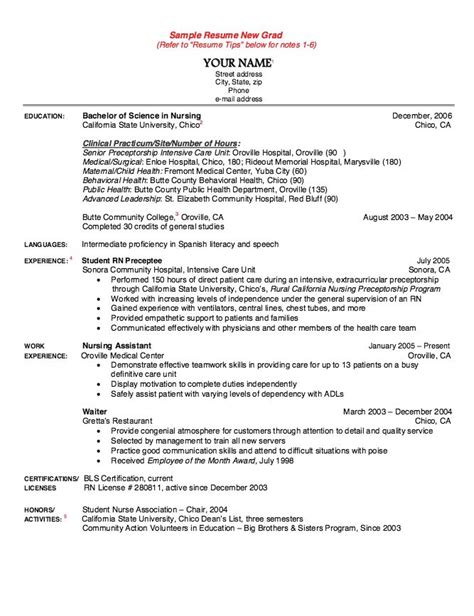 sample resume  grad nurse httpresumesdesigncom