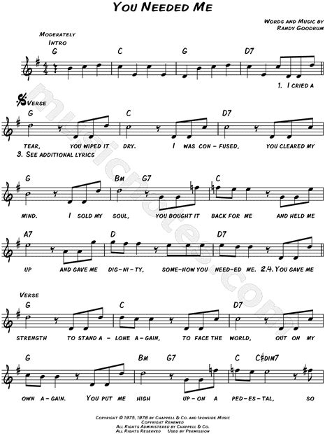 Savesave you are the music in me lyrics for later. Anne Murray "You Needed Me" Sheet Music (Leadsheet) in G ...