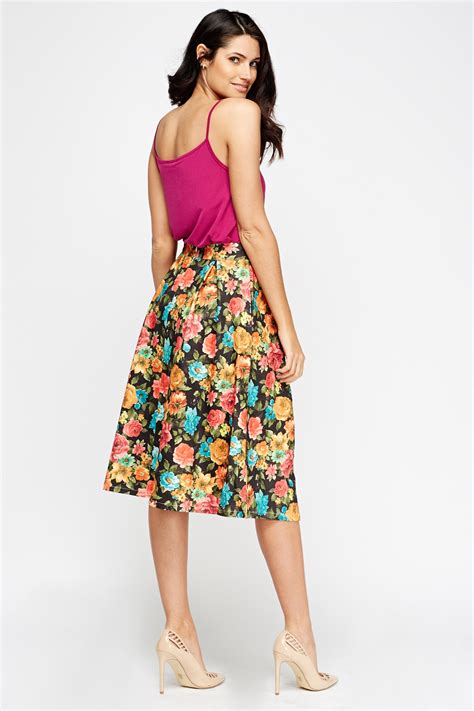 Floral Print High Waist Midi Skirt Just 6