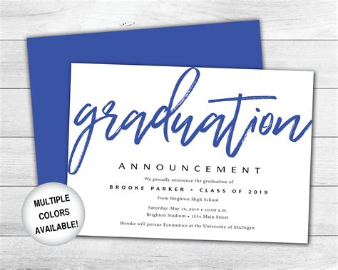 Blue Graduation Announcement Template Graduation Etsy