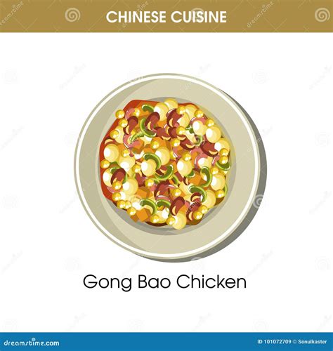 Chinese Cuisine Gong Bao Chicken Traditional Dish Food Vector Icon