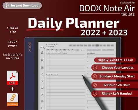 Boox Note Air Templates Daily Planner 2022 2023 Instant Etsy New Zealand