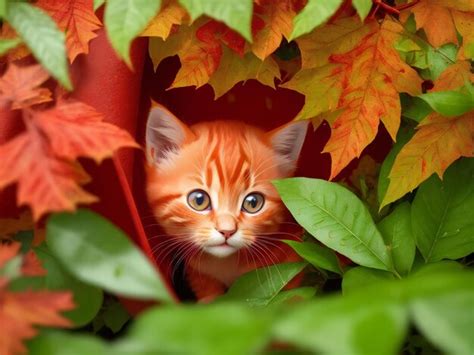 Premium Ai Image Cute Red Kitten Hiding From The Rain Under The