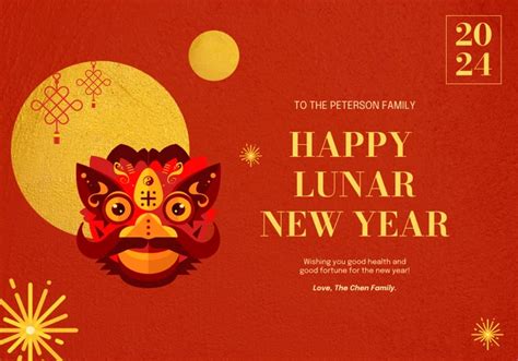 Red And Gold Dragon Lunar New Year Card Venngage
