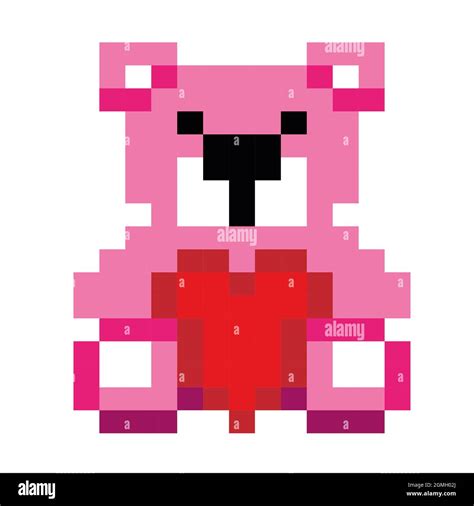Teddy Bear Pixel Art Isolated On White Background Bit Icon Pixel