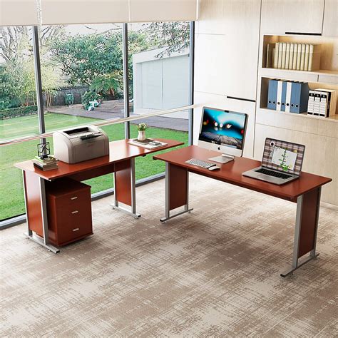 Large Reversible Modern L Shaped Desk With Cabinet Double Corner