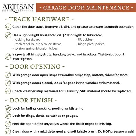 Garage Door Maintenance Checklist Free Download Artisan