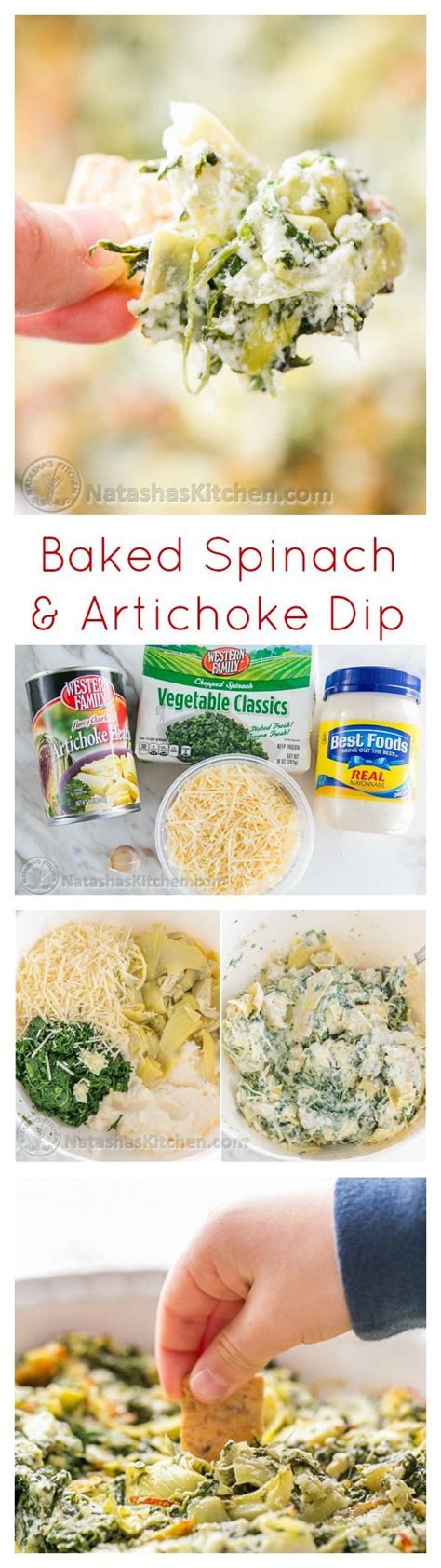 Baked Spinach And Artichoke Dip Recipe Is Shown In This Collage With Text Overlay