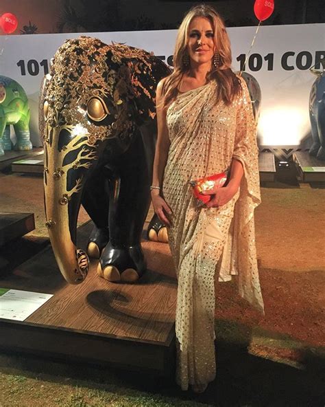 Elizabeth Hurley Looked Stunning In A Beige Saree While Attending The