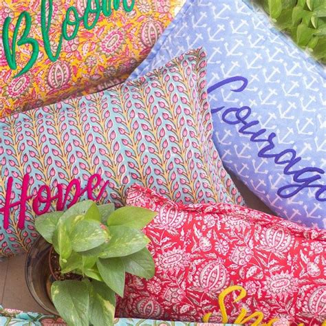 Pillows With Sayings Block Print Fabric And Manual Machine Embroidery