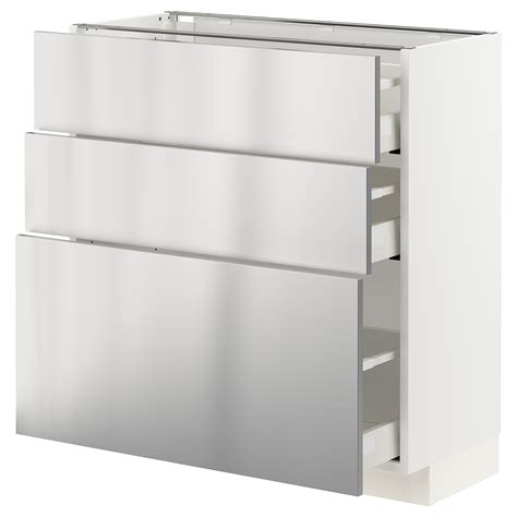 METOD/MAXIMERA - 3層抽屜地櫃, white/Vårsta stainless steel | IKEA Hong Kong