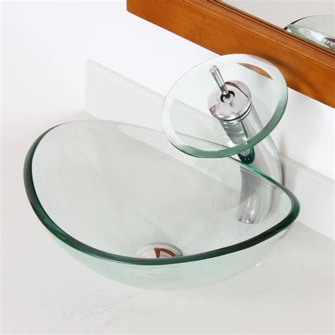 Elite Mini Tempered Glass Boat Shaped Oval Bowl Bottom Vessel Bathroom