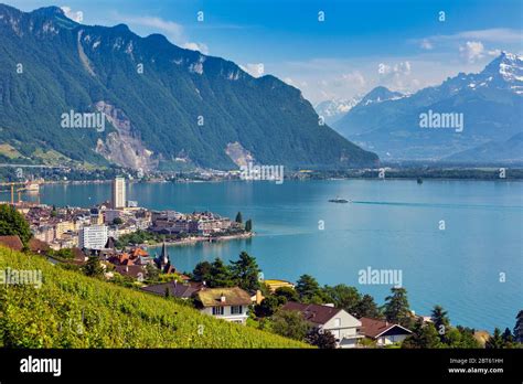 Montreux Vaud Canton Switzerland Overall View Of City On Shore Of